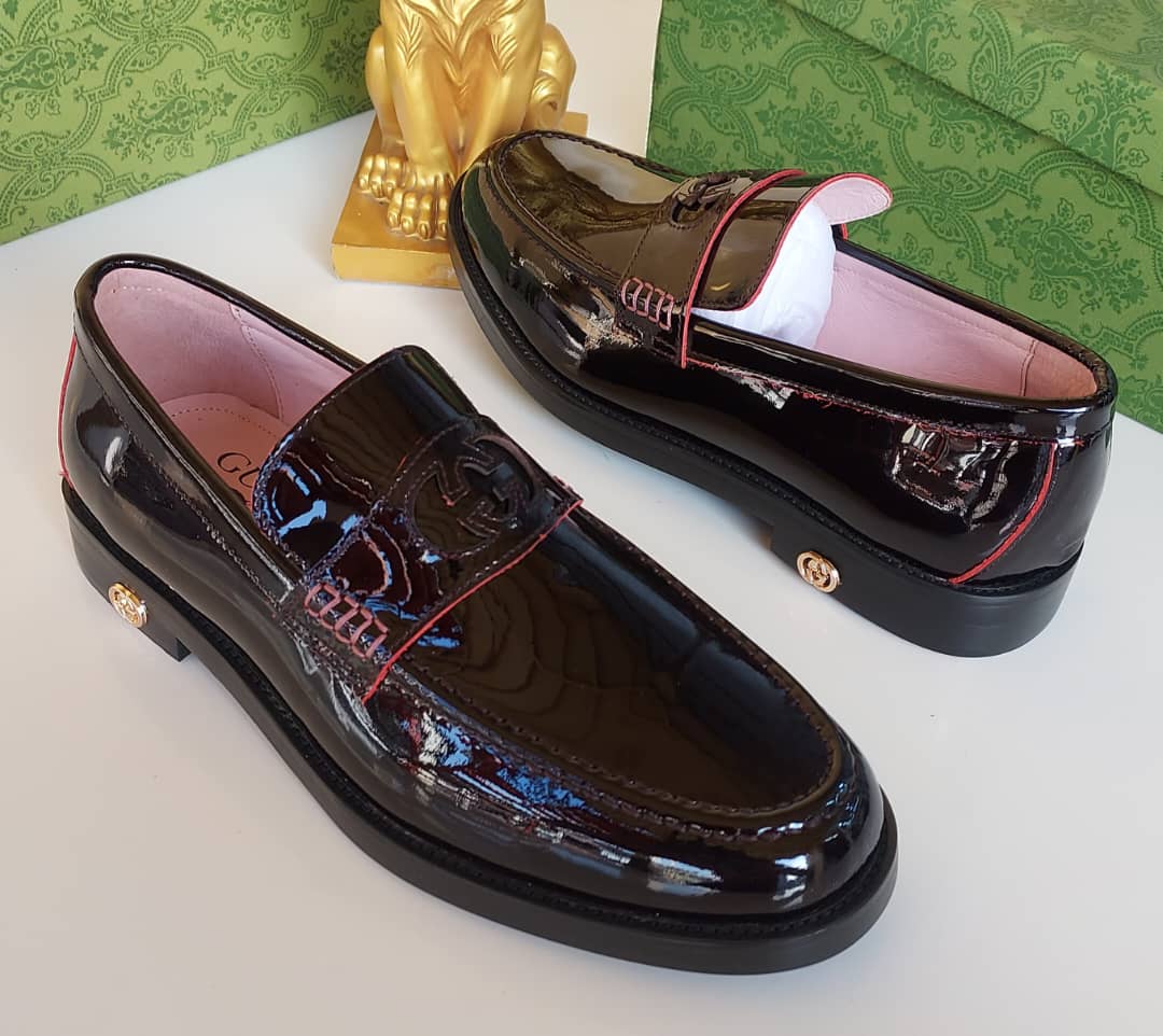 Gucci Men Glossy Leather Shoe - Wine