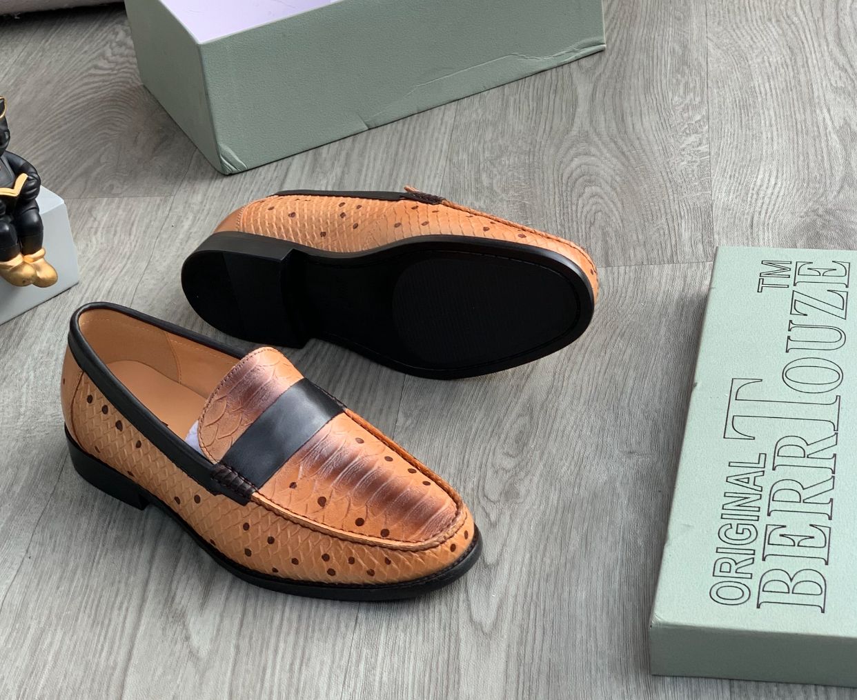 Berrtouze Ostrich-Textured Penny Loafer “Tan Brown