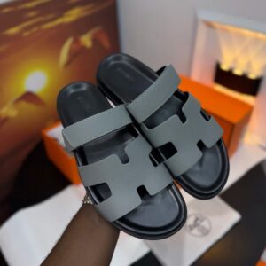 Alternative view of Hermes luxury Pam slipper-grey on black