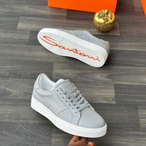 Alternative view of Santoni calf leather lace up sneaker grey