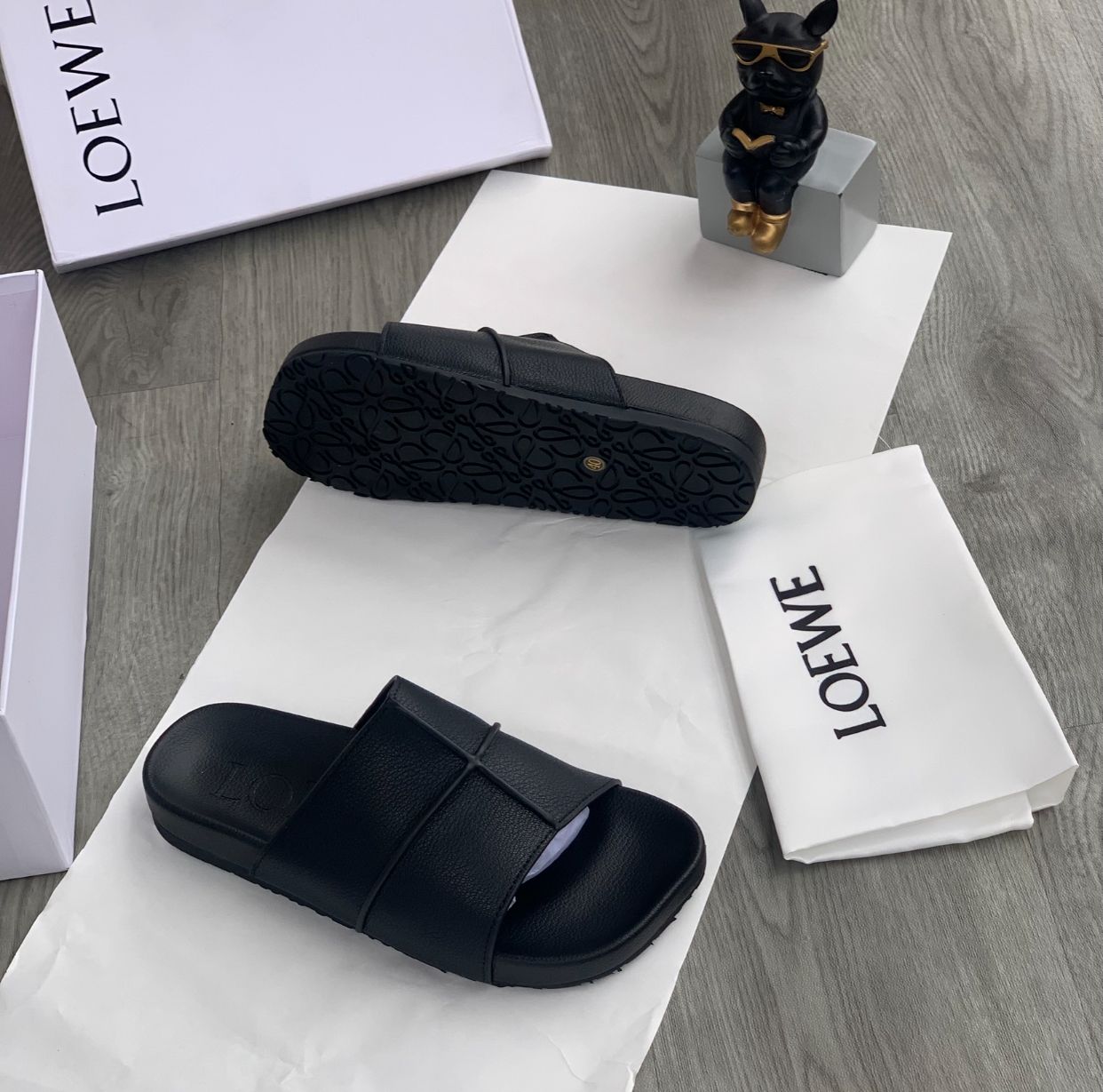 Loewe Black Leather Cross-Strap Slide - Image 2