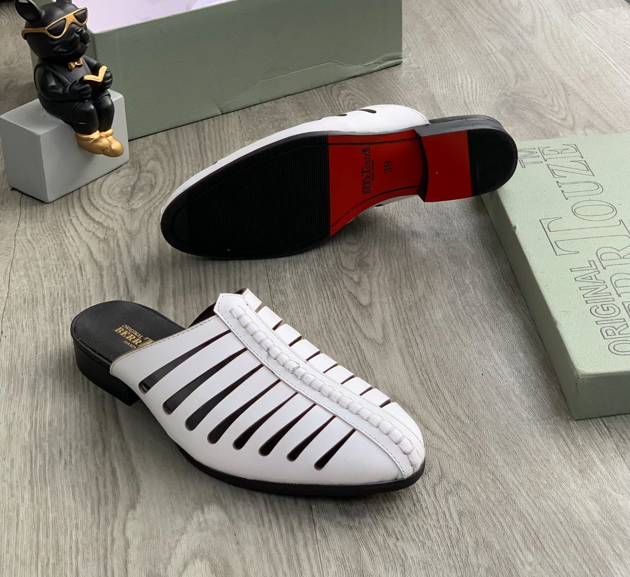 Bebbtouze Laser-Cut Mule “White Red Sole