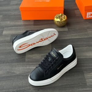 Santoni calf leather lace up sneaker black