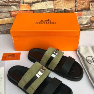 Hermes luxury Pam slipper- green strap