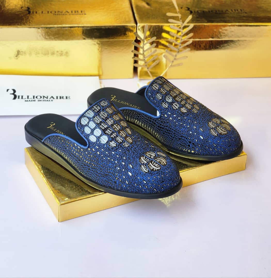 Billionaire blue Skin Half Shoe - blue