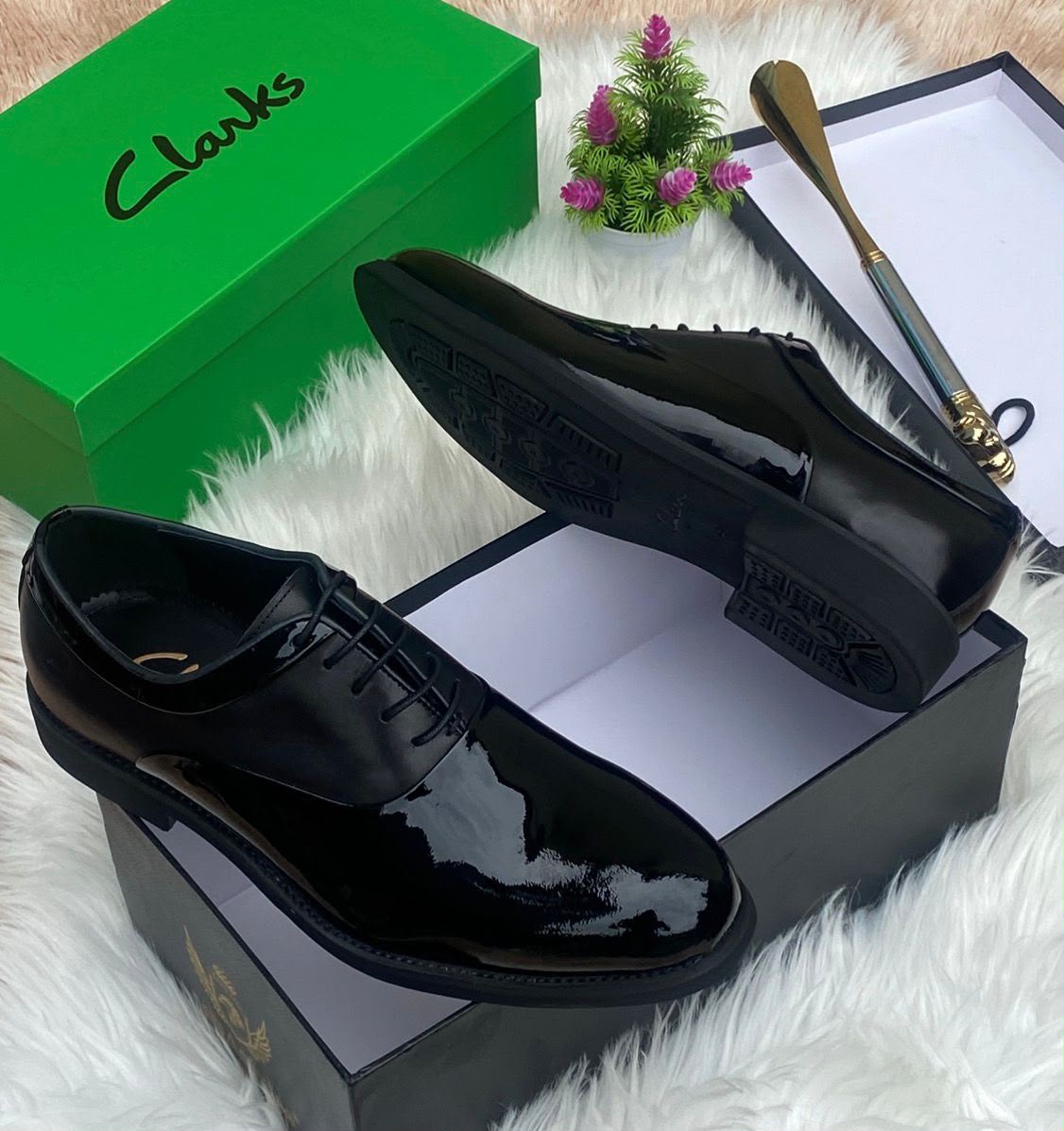 Clarks Black Patent Lace-Up Oxford “High Shine