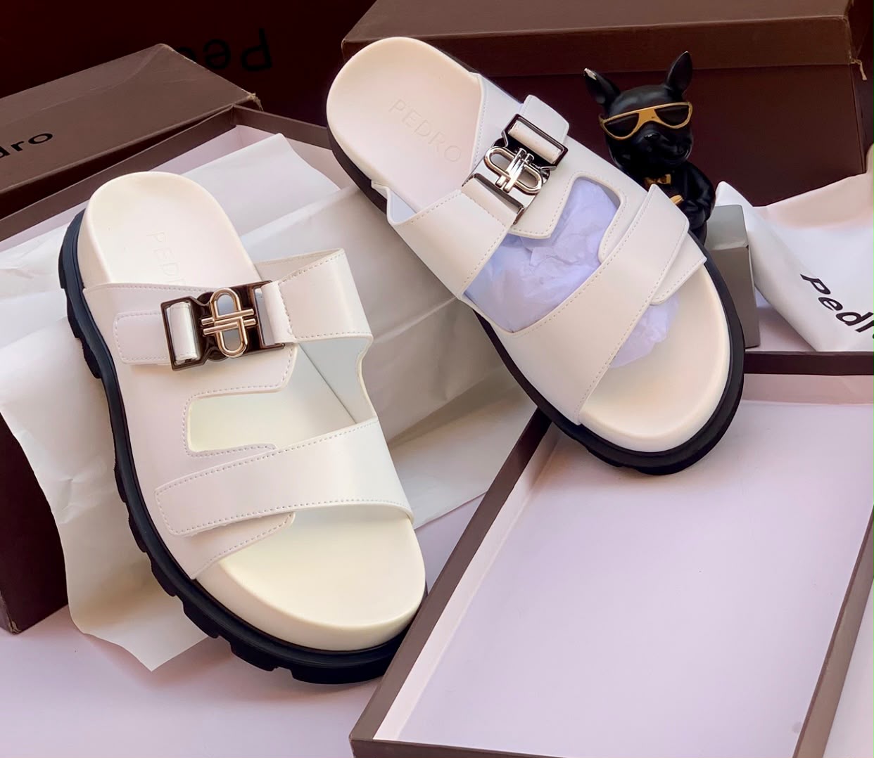 Pedro Double Strap “White Buckle” Slide