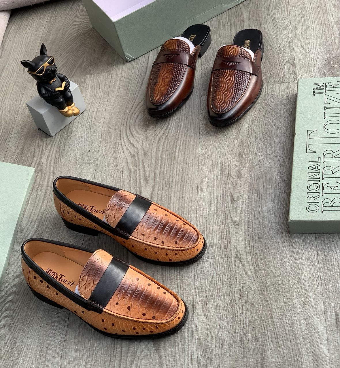 Berrtouze Ostrich-Textured Penny Loafer “Tan Brown - Image 2