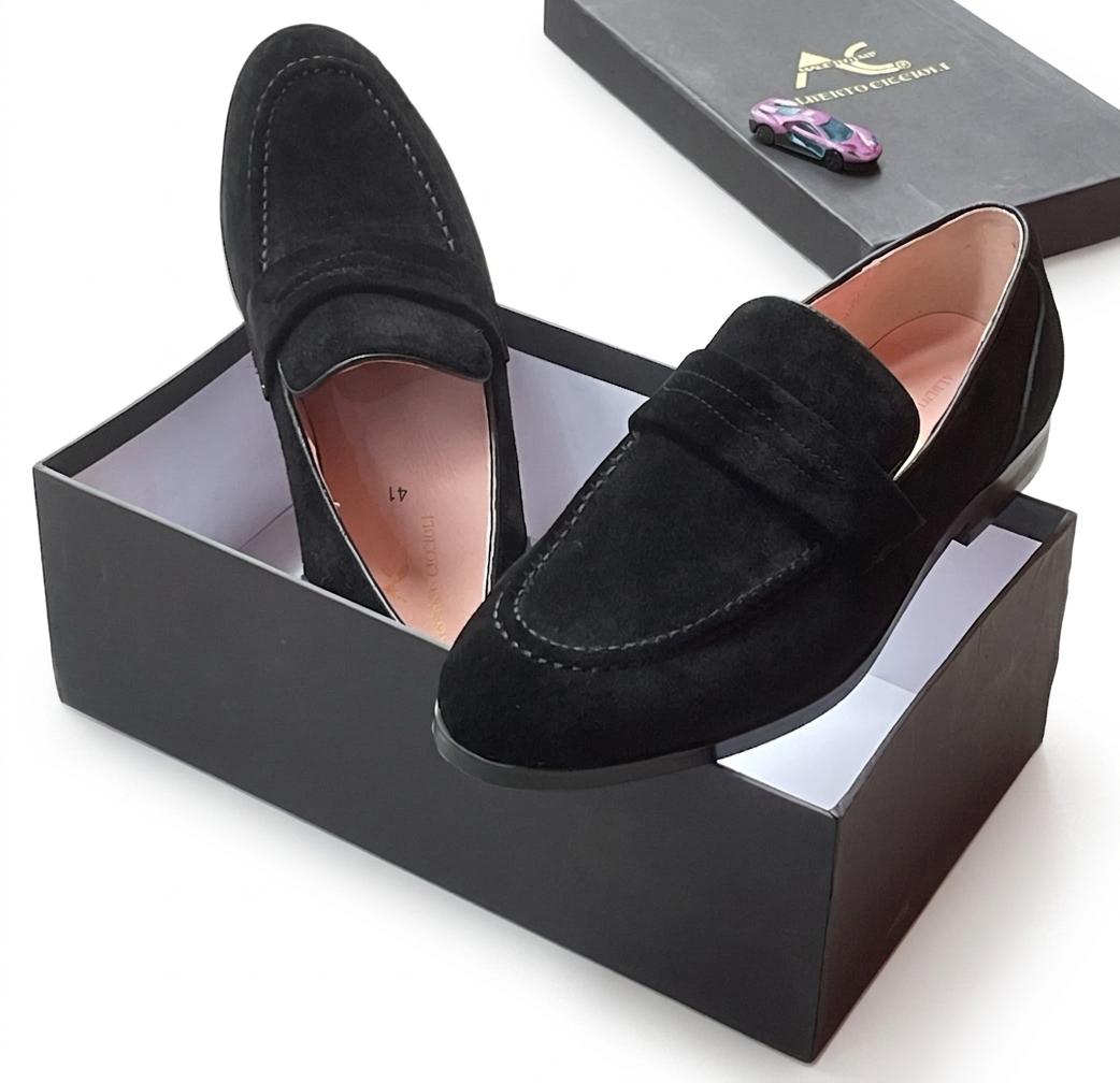 Black Suede Penny Loafer