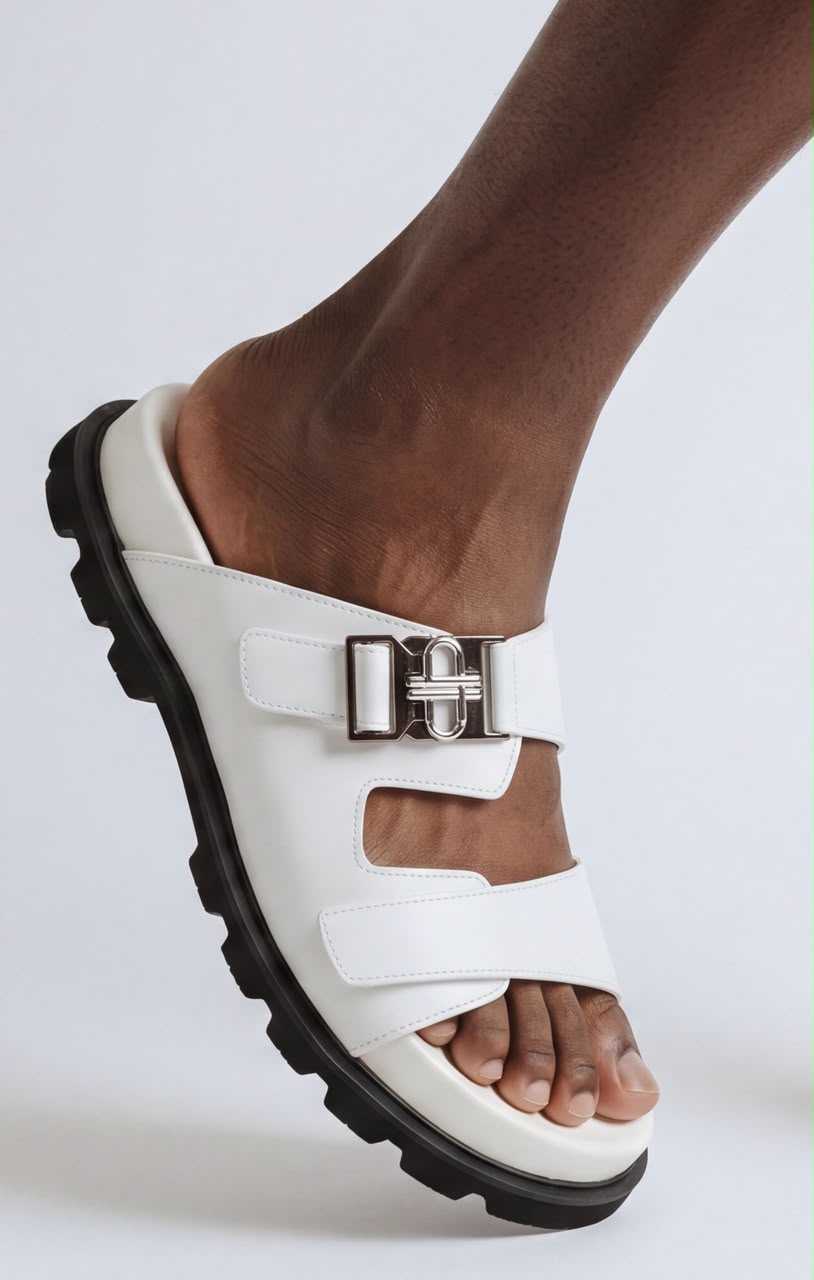 Pedro Double Strap “White Buckle” Slide - Image 2