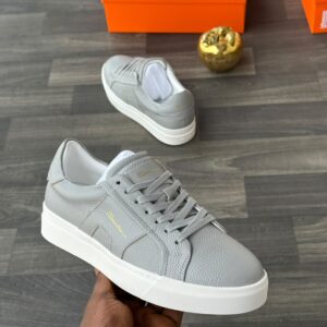 Santoni calf leather lace up sneaker grey