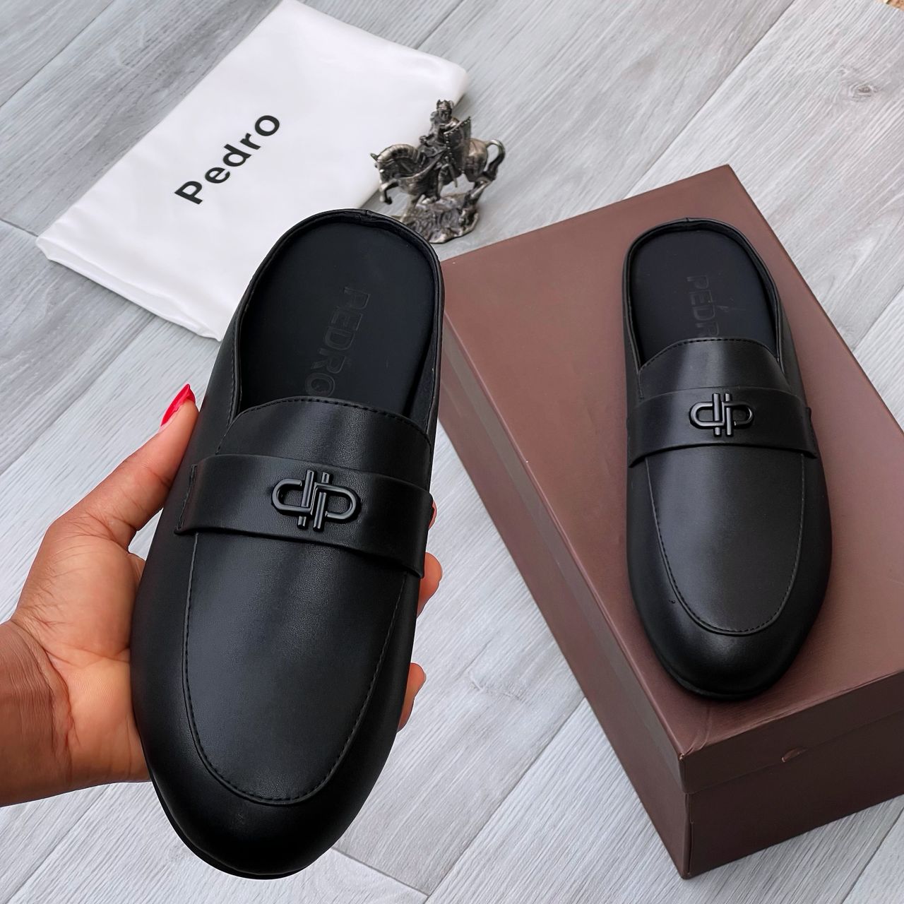 Pedro Black Leather Slip-On Mule