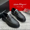 Ferragamo-Inspired Black Pebbled Leather Horsebit Loafer
