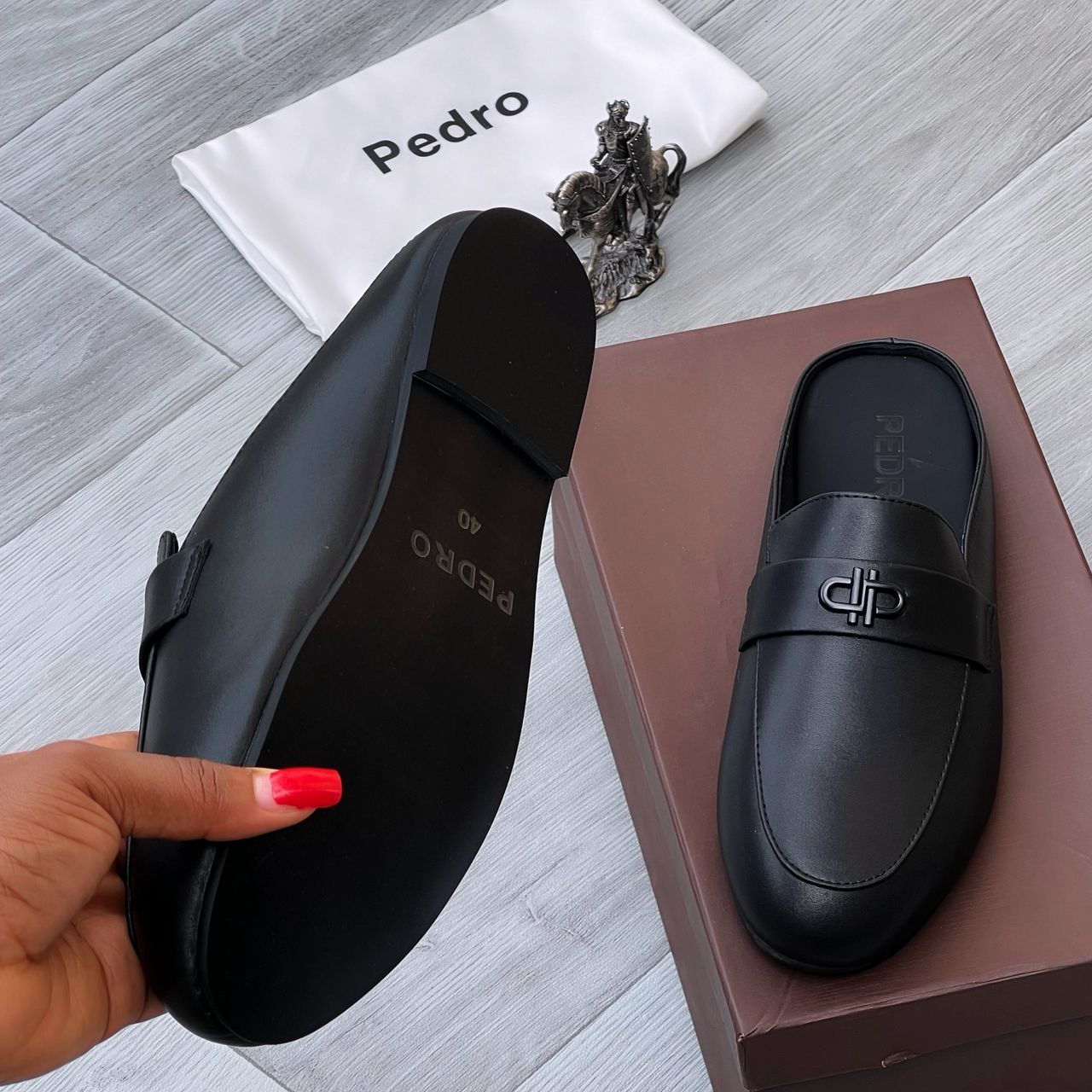 Pedro Black Leather Slip-On Mule - Image 2