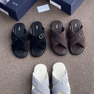 Alternative view of Premium Men's "CD" Cross-Strap Grey White Suede Slide