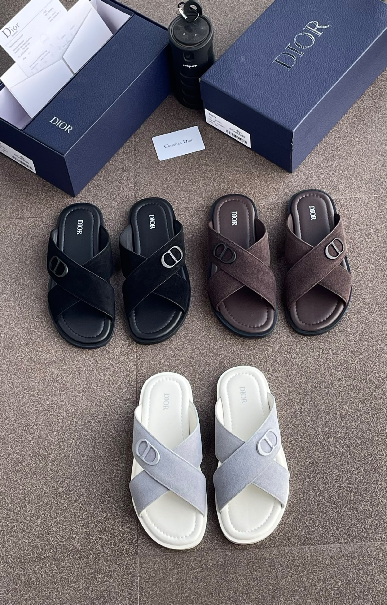 Premium Men's "CD" Cross-Strap Black Suede Slide - Image 2
