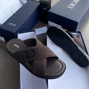 Alternative view of Premium Men's "CD" Cross-Strap Brown Suede Slide