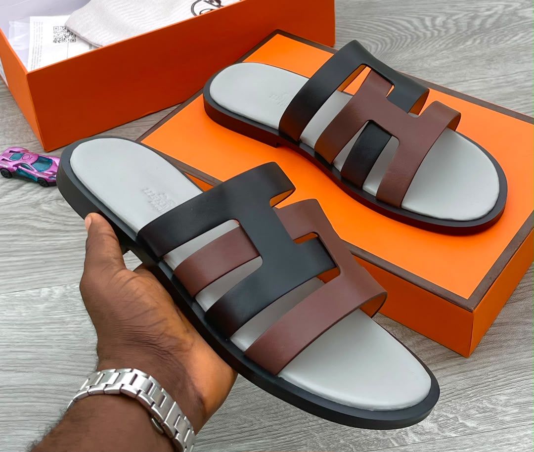 Hermes Premium Men's "H" Leather Slide Sandal - Image 3