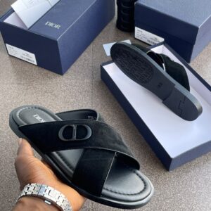 Premium Men's "CD" Cross-Strap Black Suede Slide