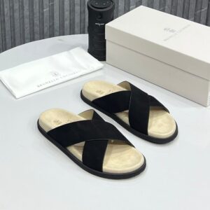 Brunello Cucinelli Luxury Cross strap black Slides
