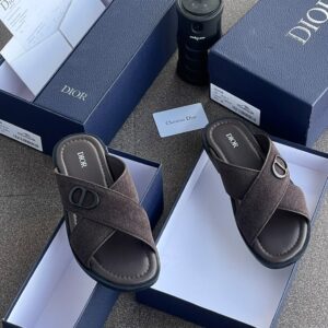 Premium Men's "CD" Cross-Strap Brown Suede Slide