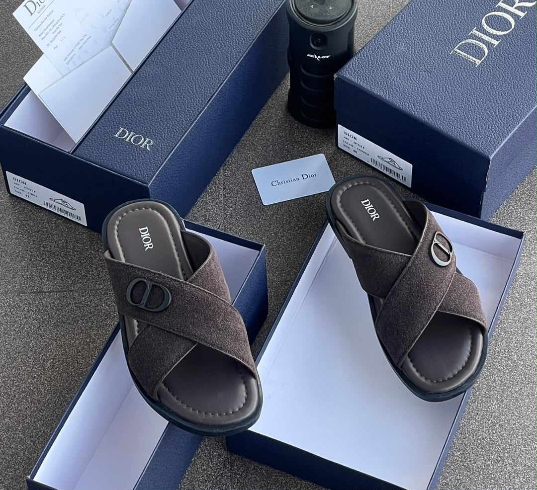 Premium Men's "CD" Cross-Strap Brown Suede Slide