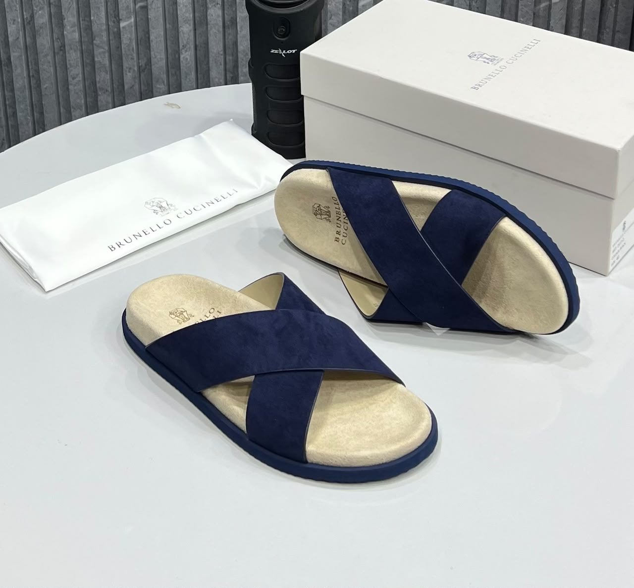Brunello Cucinelli Luxury Cross strap black Slides - Image 2