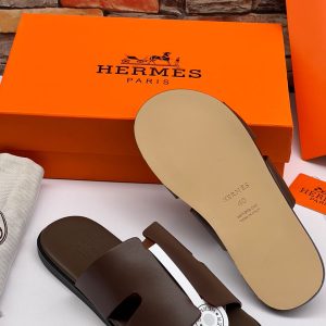 Alternative view of Hermes Izmir Inspired Brown Leather Slides