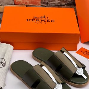 Hermes Izmir Inspired Slides - dark olive green