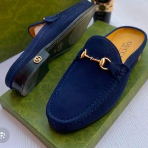 Gucci Suede Mules – Navy Blue