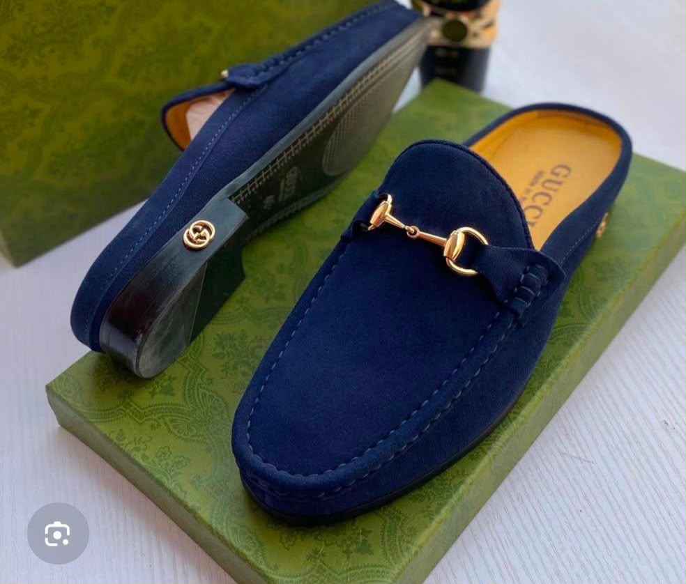 Gucci Suede Mules – Navy Blue